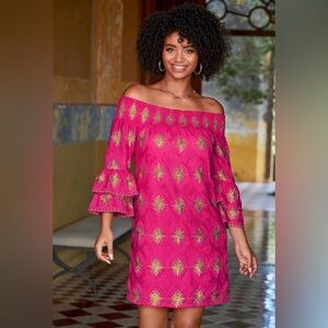 Metallic Detail Off-The-Shoulder Dress